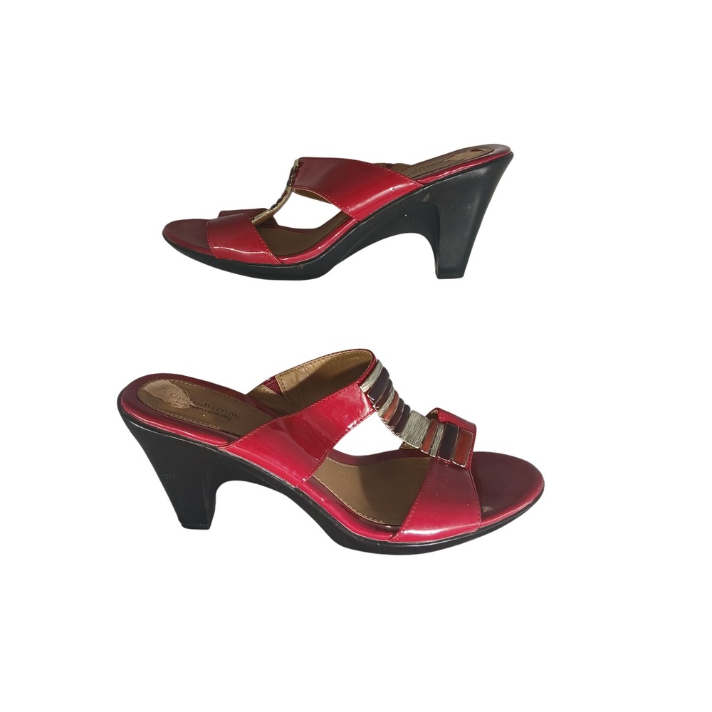 Kohl's Maxine Fuschia Red Patent Wedge‎ Mules Sandals Women's Size 8M